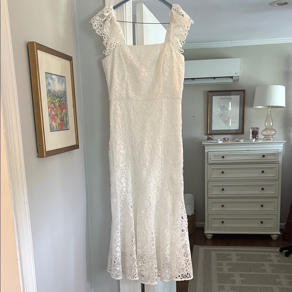 Shoshanna White Lace Midi Dress